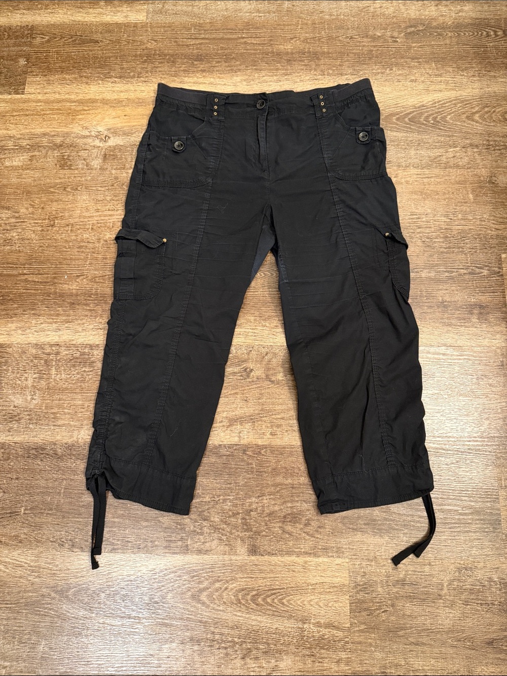 Chico's Cotton Blend Black Cargo Capris with Drawstring Hem